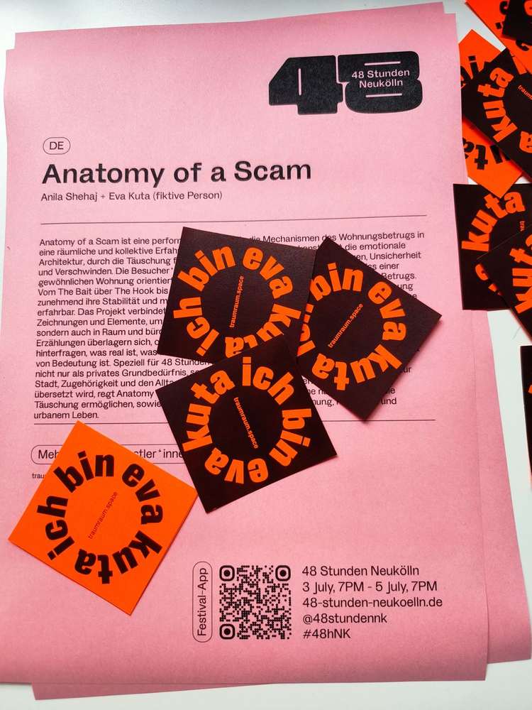 Handout and stickers, 48 Stunden Neukölln, July 2026