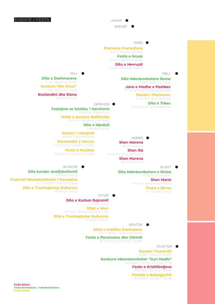 Events and festivals through the year, Korça: religious, national and local
