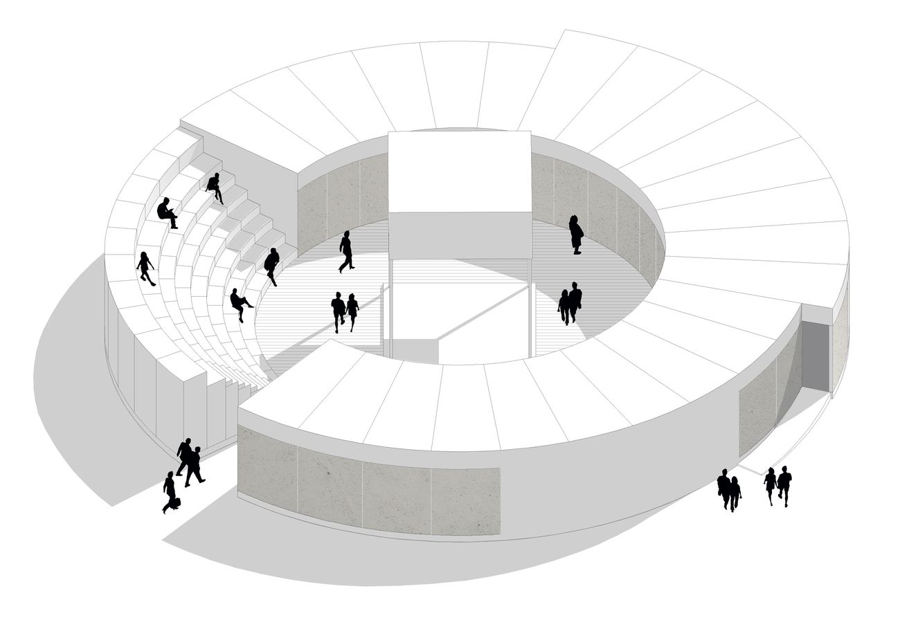 Section through the stage and the tiered seating