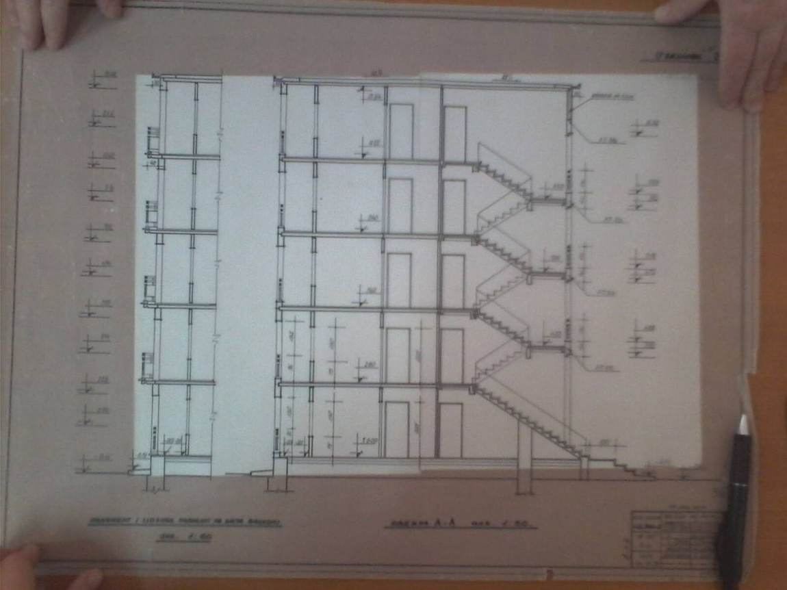 Section A–A through the stair, scale 1:50