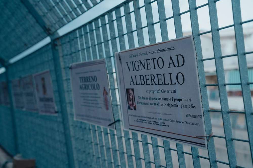Funeral notices for the land on the station fence: a vineyard, a plot of farmland Funeral notices for the land on the station fence: a vineyard, a plot of farmland